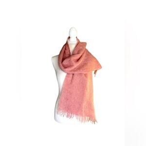 Vintage Andrew Stuart Pink 100% Mohair Wool Hand Knit In Scotland Scarf INV1